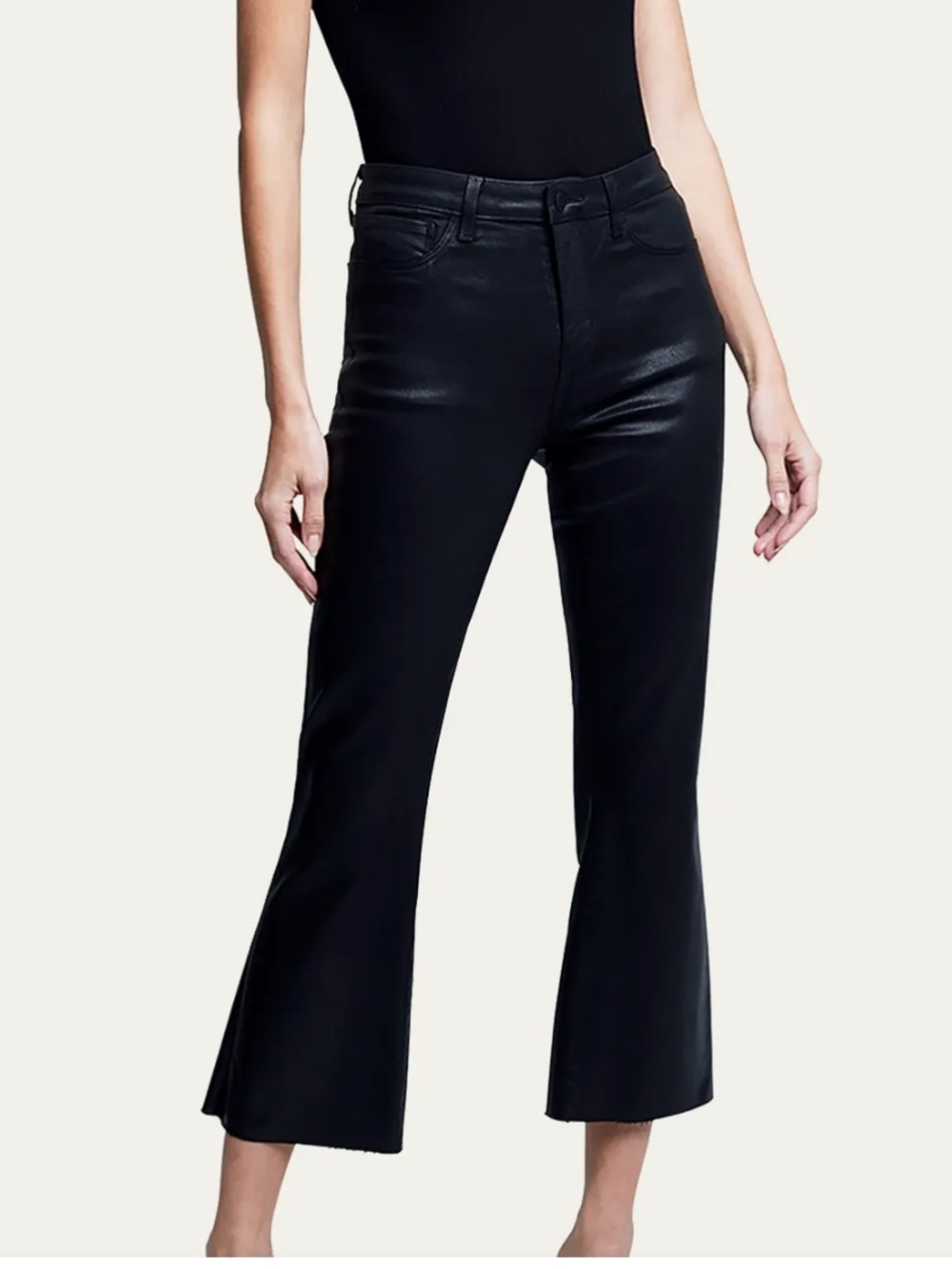 L'Agence Kendra Jeans High Rise Jet Black Coated  Bootleg  cropped Denim 29